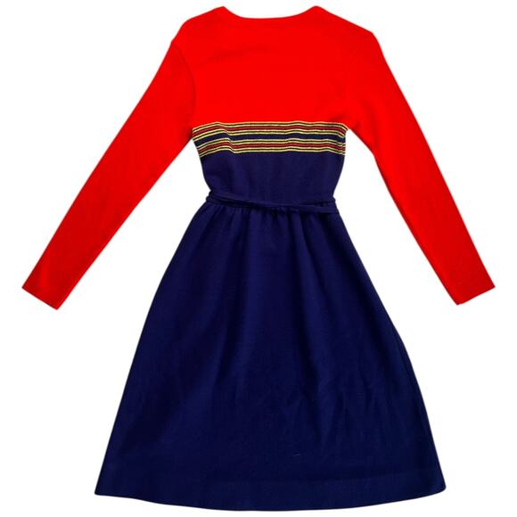 Vintage Little World Girls Size 10 Red Navy Striped Sweater Dress - Picture 2 of 9